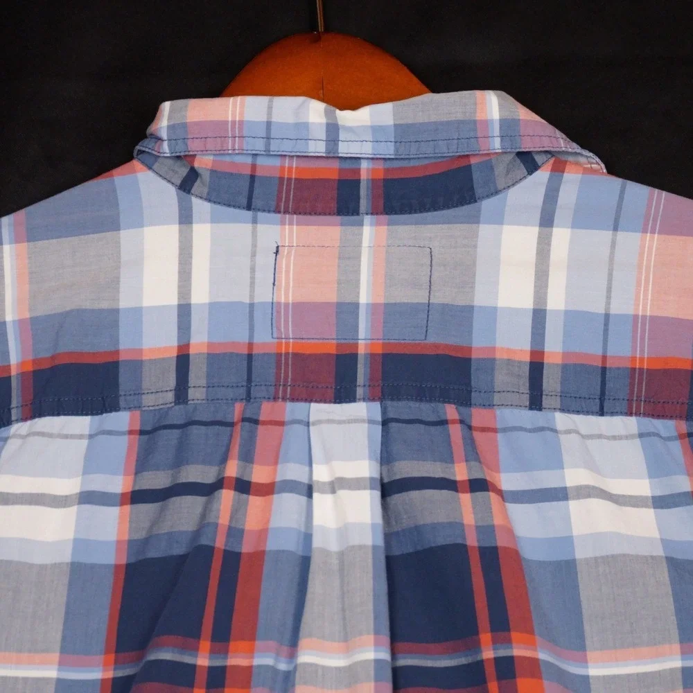 The North Face Button Down Shirt Mens XL Blue Orange Plaid Outdoor Cotton Blend